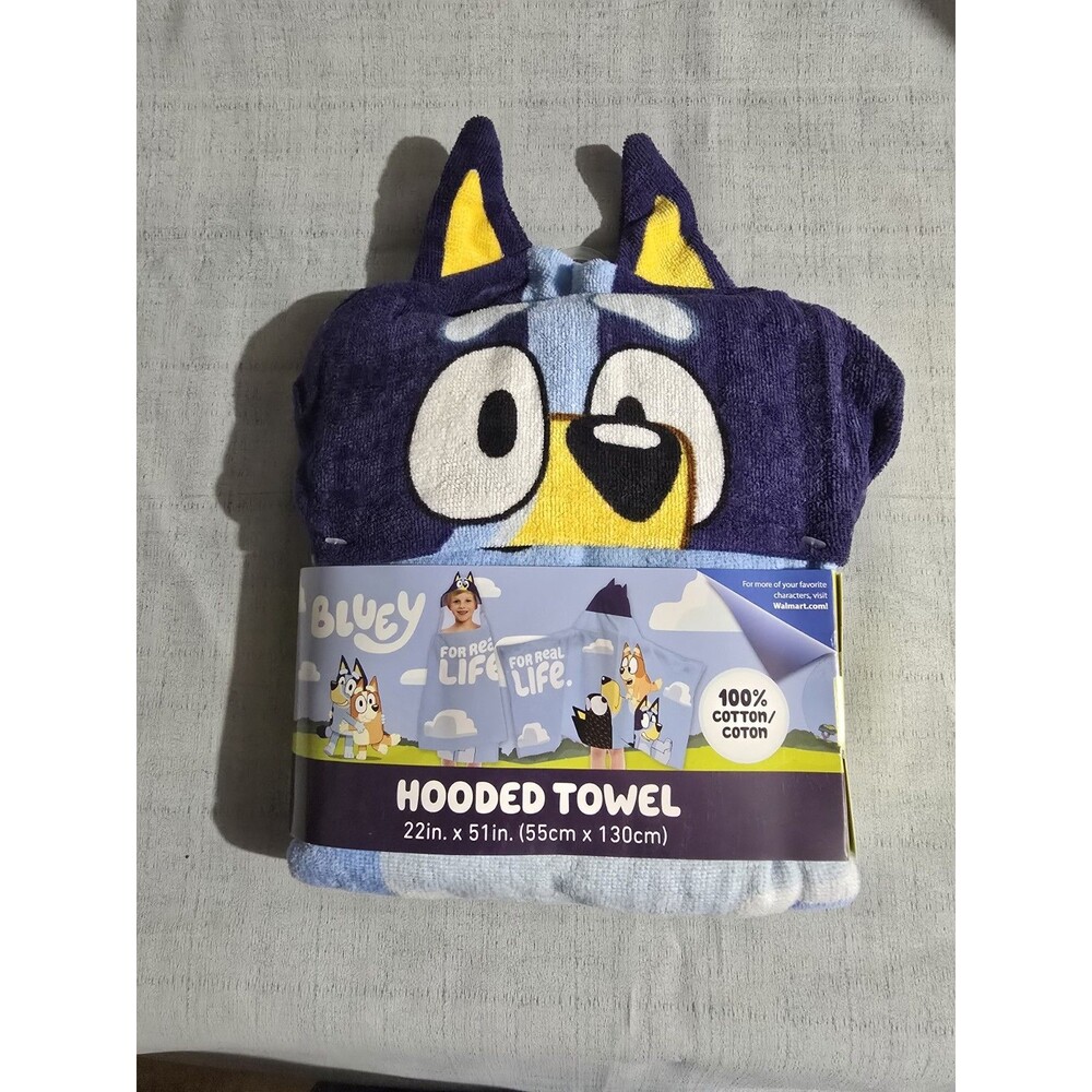 Bluey and Bingo Heeler Pups 'For Real Life' Kids Hooded Towel, 22" X 51"
